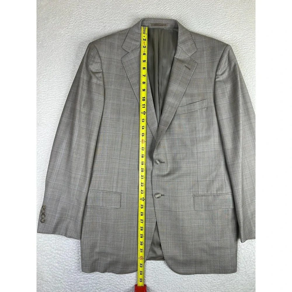 Ermenegildo Zegna Blazer Mens 46L Light Gray Glen Plaid Trofeo Wool Suit‎ Jacket